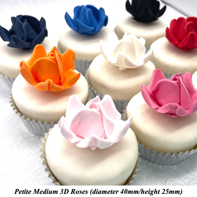 Non-Wired Petite Medium 3D Sugar Roses Smaller Petal 40mm ALL COLOURS