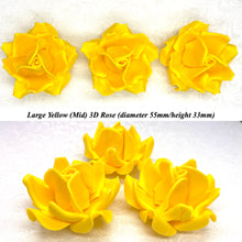 Yellow 3D Sugar Non-Wired Roses  3 SHADES 4 SIZES