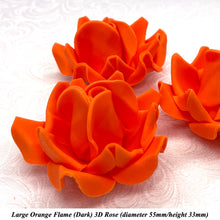Bright Orange 3D Sugar Non-Wired Roses  3 SHADES 4 SIZES