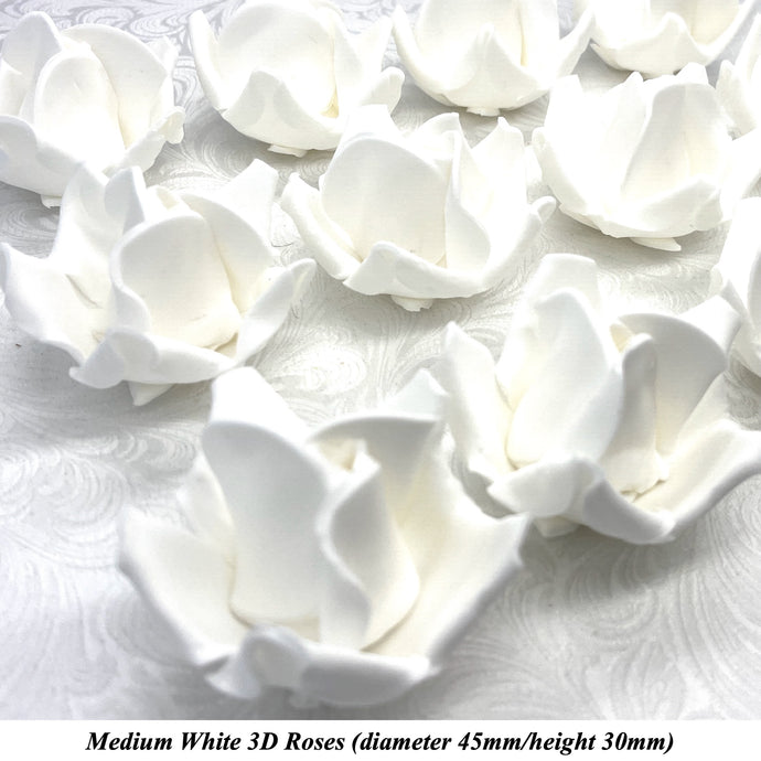 Non-Wired Medium 3D White Sugar Roses Standard Petal 45mm