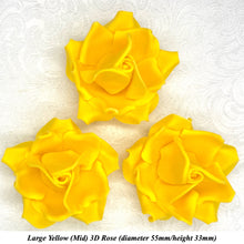 Yellow 3D Sugar Non-Wired Roses  3 SHADES 4 SIZES