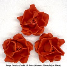 Burnt Orange Paprika 3D Sugar Non-Wired Roses  3 SHADES 4 SIZES