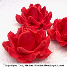 Poppy Red 3D Sugar Non-Wired Roses  3 SHADES 4 SIZES