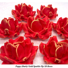 Gold Sparkle-Tip Poppy Red Sugar Roses 3SIZES NON WIRED