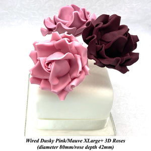 Dusky Pink Wired XLarge+ (Super) 3D Sugar Roses Larger Petal 80 mm