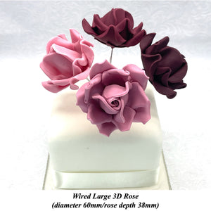 Dusky Pink Mauve Maroon Wine Wired Large 3D Sugar Roses Standard Petal 60 mm