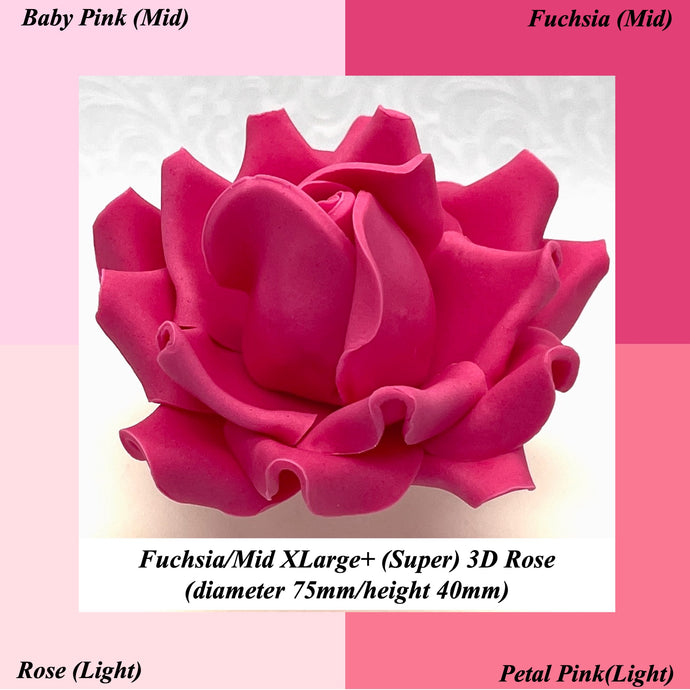 Pink Non-Wired XLarge+ (Super) 3D Sugar Roses Larger Petal 75mm