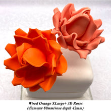 Orange Coral Peach Orange Flame Paprika Wired XLarge+ (Super) 3D Sugar Roses Larger Petal 80 mm