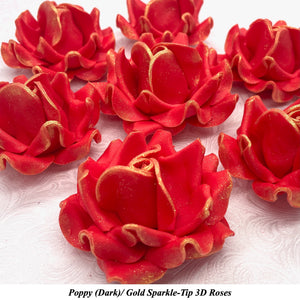 Gold Sparkle-Tip Poppy Red Sugar Roses 3SIZES NON WIRED