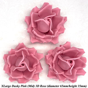 Dusky PInk 3D Sugar Non-Wired Roses  3 SHADES 4 SIZES