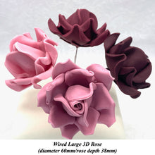 Dusky Pink Mauve Maroon Wine Wired Large 3D Sugar Roses Standard Petal 60 mm