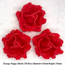 Poppy Red 3D Sugar Non-Wired Roses  3 SHADES 4 SIZES
