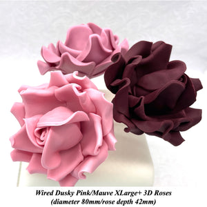 Dusky Pink Wired XLarge+ (Super) 3D Sugar Roses Larger Petal 80 mm