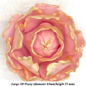 Gold Sparkle-Tip Pink 3D Non-Wired Large Sugar Peonies