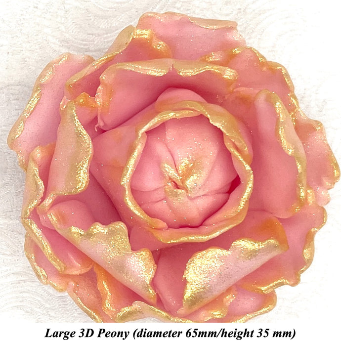 Gold Sparkle-Tip Pink 3D Non-Wired Large Sugar Peonies