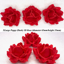 Poppy Red 3D Sugar Non-Wired Roses  3 SHADES 4 SIZES