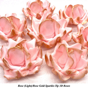 Rose Gold Sparkle-Tip Pink Sugar Roses 3SIZES NON WIRED White/Pink Sparkle Tip Options