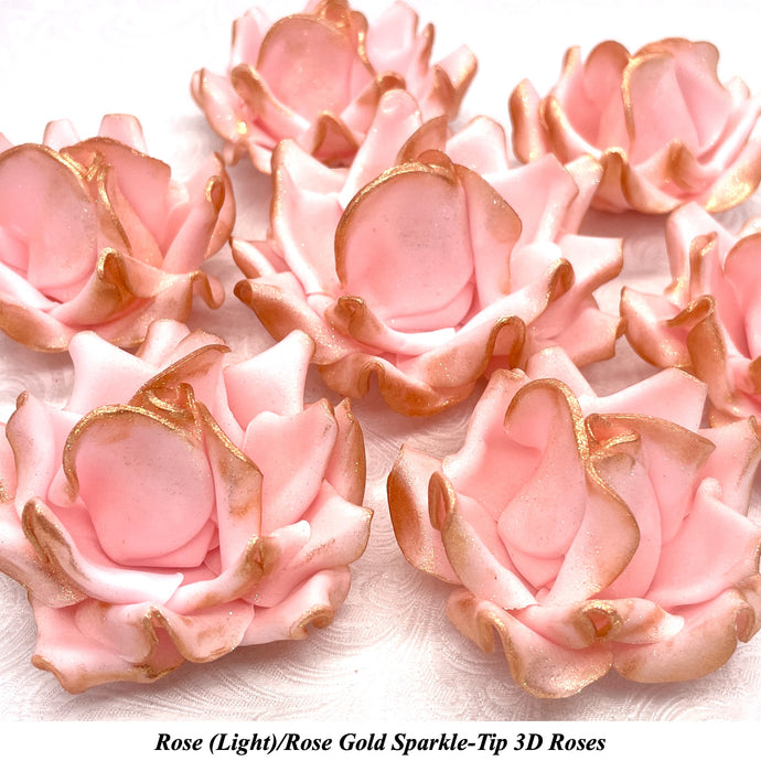 Rose Gold Sparkle-Tip Pink Sugar Roses 3SIZES NON WIRED White/Pink Sparkle Tip Options