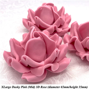Dusky PInk 3D Sugar Non-Wired Roses  3 SHADES 4 SIZES