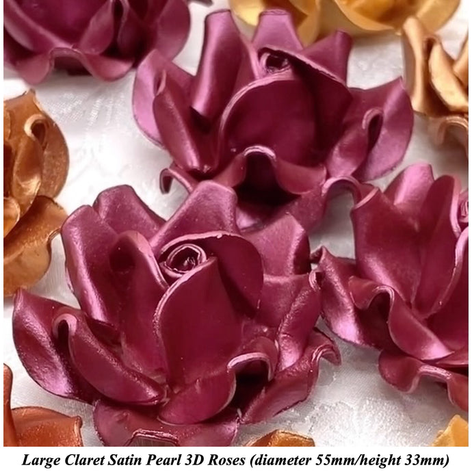 Non-Wired Large 3D Claret Pearl Sugar Roses Standard Petal 55mm
