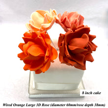 Coral Peach Blood Orange Wired Large 3D Sugar Roses Standard Petal 60 mm