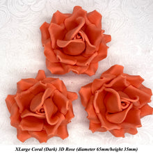 Coral Orange 3D Sugar Non-Wired Roses  3 SHADES 4 SIZES
