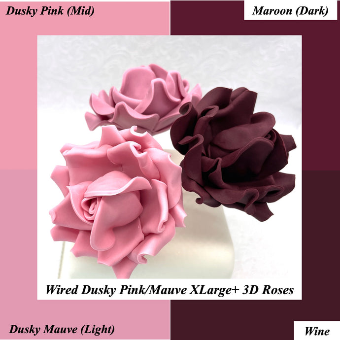 Dusky Pink Wired XLarge+ (Super) 3D Sugar Roses Larger Petal 80 mm