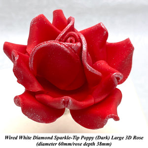 Wired White Sparkle-Tip Red Roses Sugar Roses Large & XLarge+ Sizes