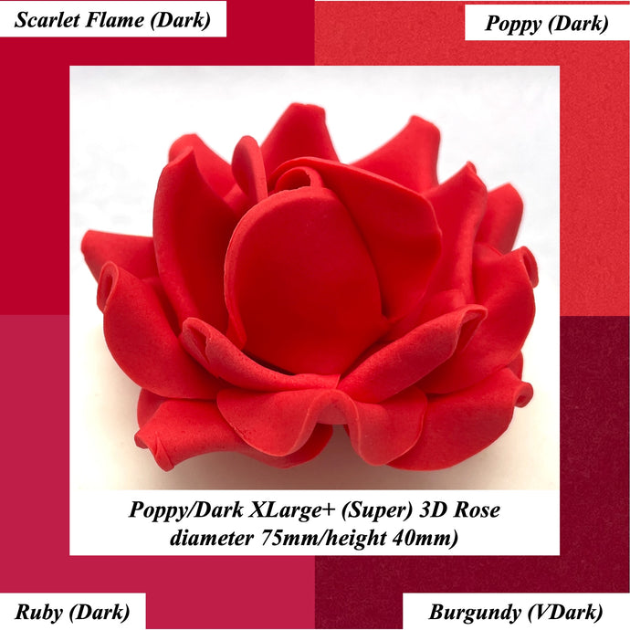Red Non-Wired XLarge+ (Super) 3D Sugar Roses Larger Petal 75mm