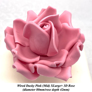Dusky Pink Wired XLarge+ (Super) 3D Sugar Roses Larger Petal 80 mm