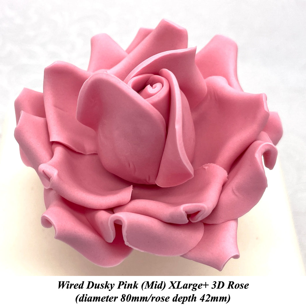 Dusky Pink Wired XLarge+ (Super) 3D Sugar Roses Larger Petal 80 mm