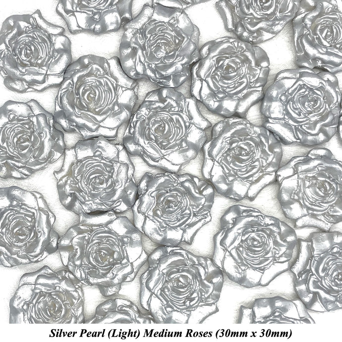 Silver Pearl Medium Moulded Sugar Roses