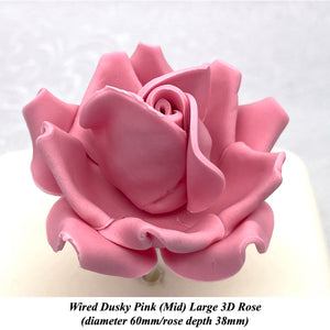 Dusky Pink Mauve Maroon Wine Wired Large 3D Sugar Roses Standard Petal 60 mm