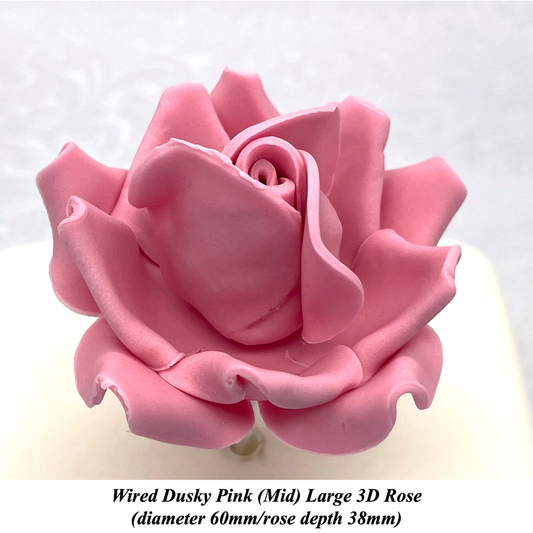 Dusky Pink Mauve Maroon Wine Wired Large 3D Sugar Roses Standard Petal 60 mm