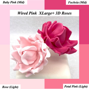 Pink Wired XLarge+ (Super) 3D Sugar Roses Larger Petal 80 mm