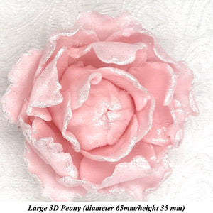White Sparkle-Tip Pink 3D Non-Wired Large Sugar Peonies