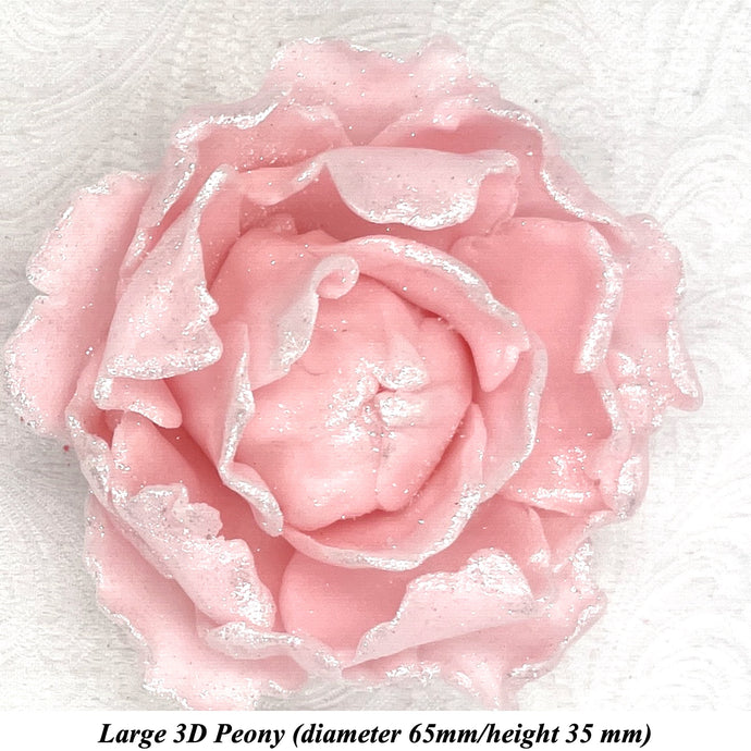 White Sparkle-Tip Pink 3D Non-Wired Large Sugar Peonies