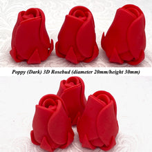 Poppy Red 3D Sugar Non-Wired Roses  3 SHADES 4 SIZES