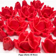 Poppy Red 3D Sugar Non-Wired Roses  3 SHADES 4 SIZES