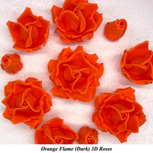 Bright Orange 3D Sugar Non-Wired Roses  3 SHADES 4 SIZES