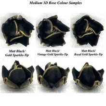 Gold Sparkle-Tip Black 3D Non-Wired Large Sugar Peonies