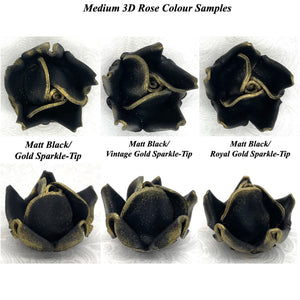 Gold Sparkle-Tip Black 3D Non-Wired Large Sugar Peonies