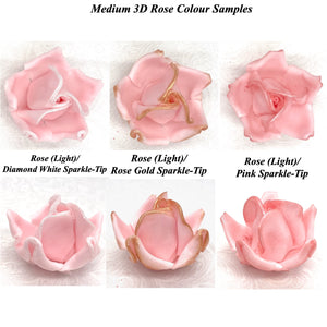 Rose Gold Sparkle-Tip Pink Sugar Roses 3SIZES NON WIRED White/Pink Sparkle Tip Options