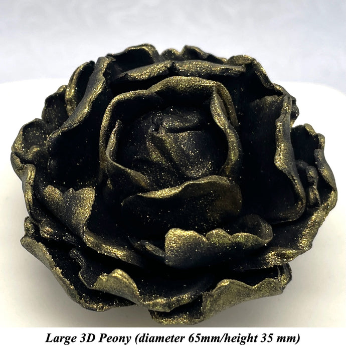 Gold Sparkle-Tip Black 3D Non-Wired Large Sugar Peonies