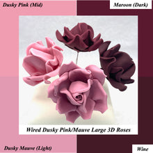 Dusky Pink Mauve Maroon Wine Wired Large 3D Sugar Roses Standard Petal 60 mm