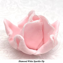 Rose Gold Sparkle-Tip Pink Sugar Roses 3SIZES NON WIRED White/Pink Sparkle Tip Options