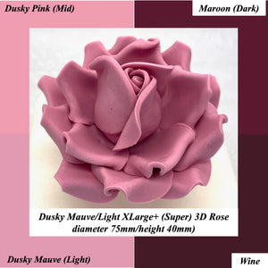 Dusky Pink/Mauve Maroon Wine Non-Wired XLarge+ (Super) 3D Sugar Roses Larger Petal 75mm