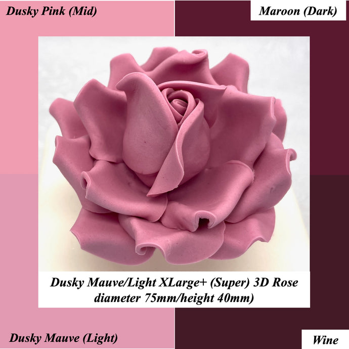 Dusky Pink/Mauve Maroon Wine Non-Wired XLarge+ (Super) 3D Sugar Roses Larger Petal 75mm