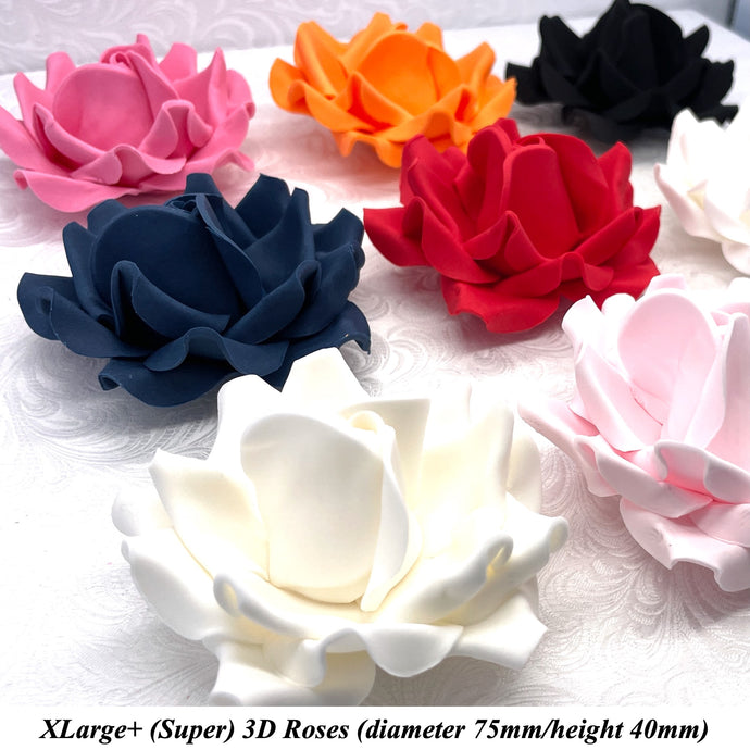 Non-Wired XLarge+ (Super) 3D Sugar Roses Larger Petal 75mm ALL COLOURS