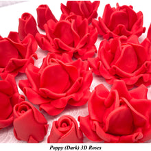 Poppy Red 3D Sugar Non-Wired Roses  3 SHADES 4 SIZES